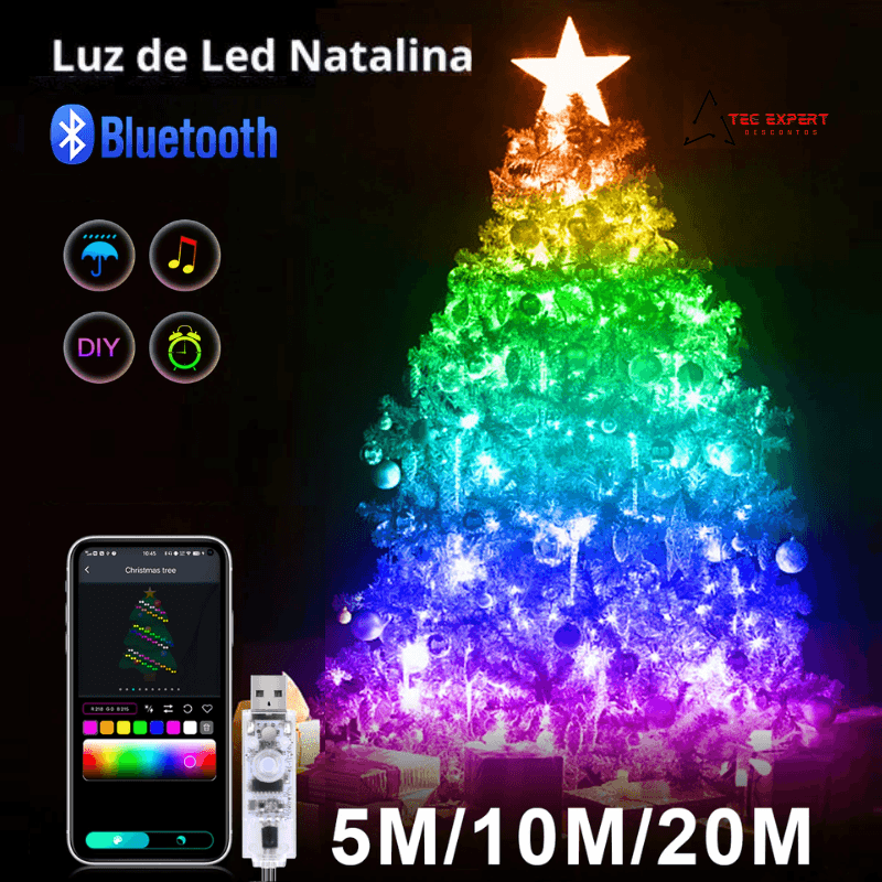 Luz de Led Natalina Bluetooth - Decoração de Natal na Palma da Mão - TEC EXPERT
